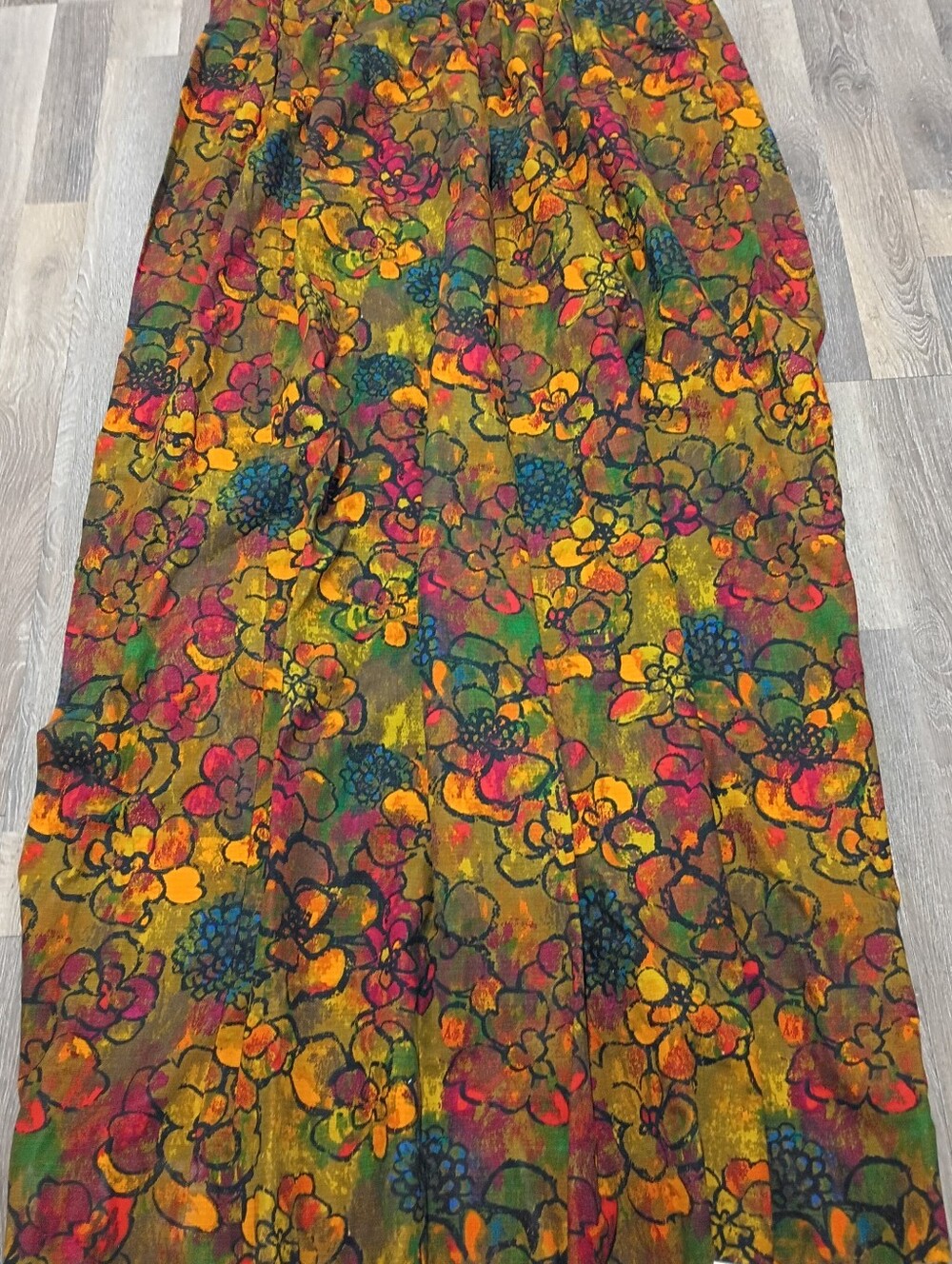 Vibrant Floral Abstract Like Homemade Drape Panels (2) in Mustard, Fuchsia, Blue